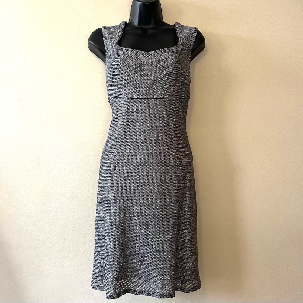 Vtg y2k Molly Malloy cocktail dress 10 silver shimmer square neck Holiday prom
